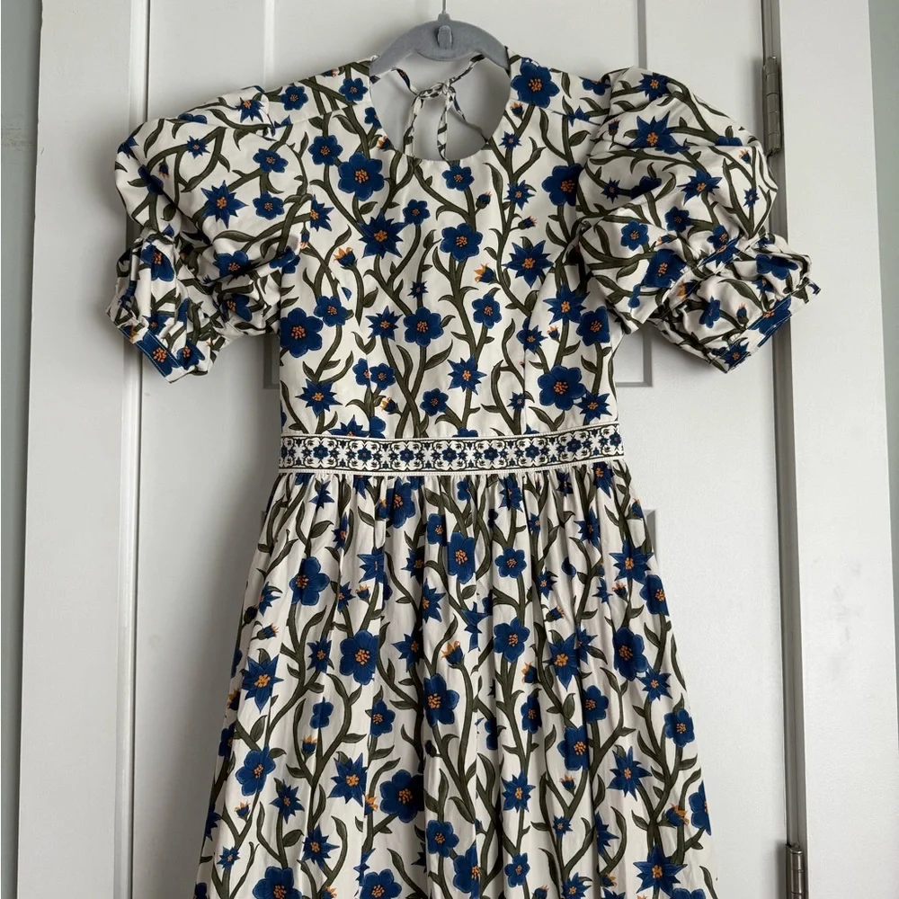 Agua by Agua Bendita Azul Amapola Pleated Cotton Poplin Maxi Dress NEW with tags - Picture 4 of 10